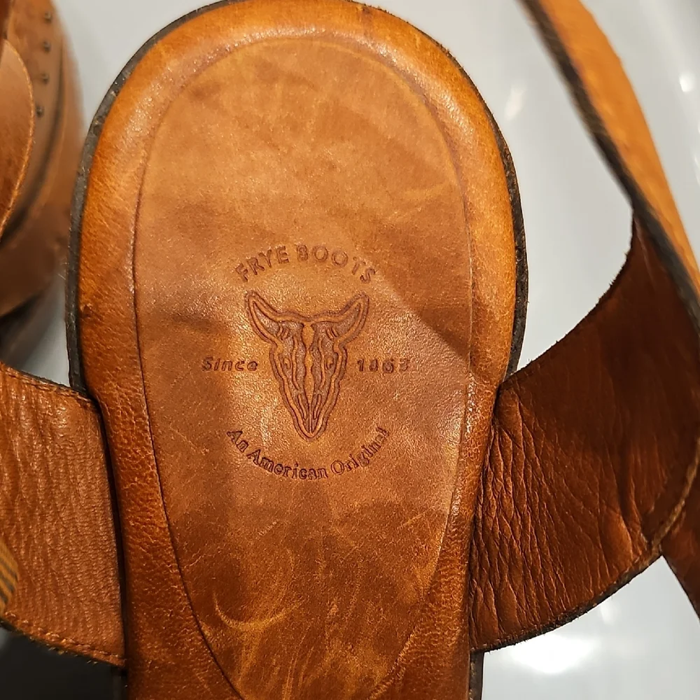 FRYE Tan Leather Wedge Sandals